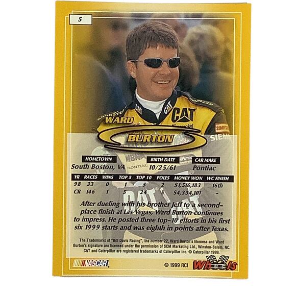Ward Burton, Sponsor: CAT (Caterpillar), #4, 1999 Wheels NASCAR Winston Cup, NM+ - Picture 3 of 4